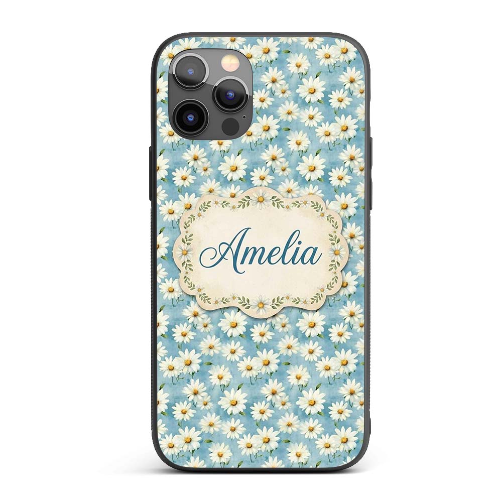 Light Blue Watercolor Daisy Scatter Seamless Custom Name Protective Phone Case Mobile Cover Durable Everyday Smartphone Shock Resistant