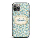 Light Blue Watercolor Daisy Scatter Seamless Custom Name Protective Phone Case Mobile Cover Durable Everyday Smartphone Shock Resistant