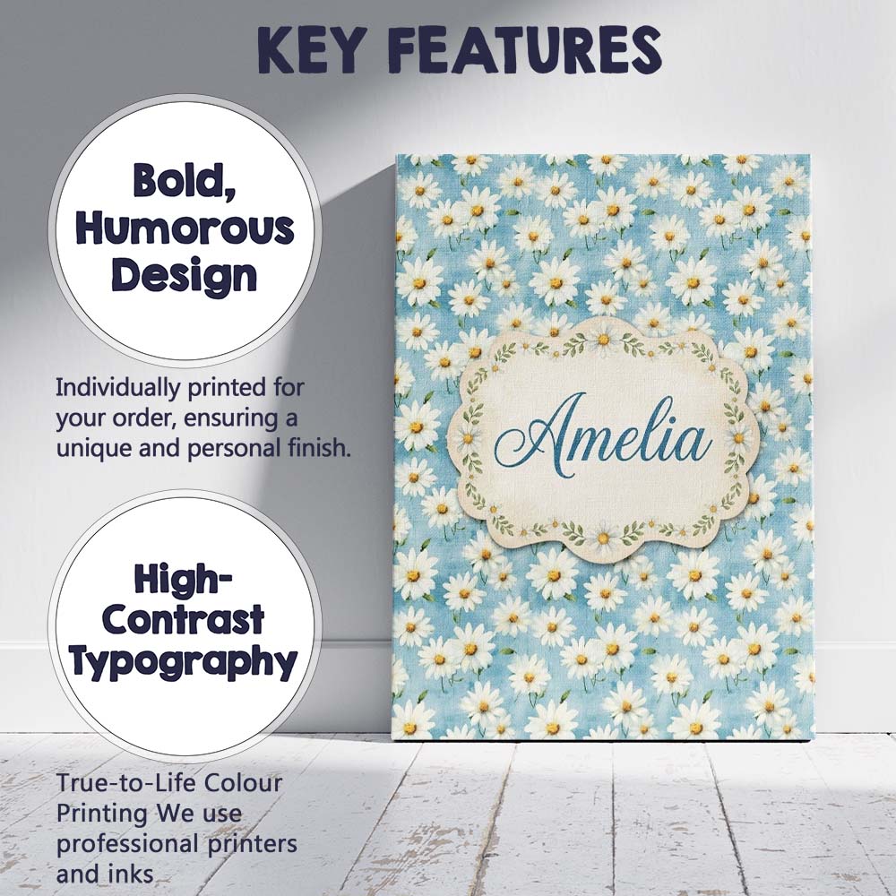 Personalised Name Light Blue Watercolor Custom  Modern Room Accent Elegant Feature Canvas Wall Art Print Decor Picture Ready to Hang