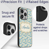 Light Blue Watercolor Daisy Scatter Seamless Custom Name Protective Phone Case Mobile Cover Durable Everyday Smartphone Shock Resistant