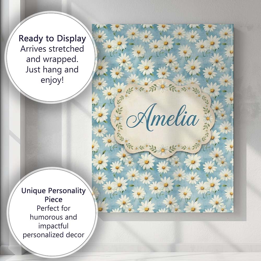 Personalised Name Light Blue Watercolor Custom  Modern Room Accent Elegant Feature Canvas Wall Art Print Decor Picture Ready to Hang