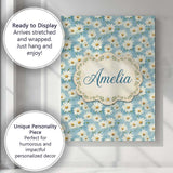 Personalised Name Light Blue Watercolor Custom  Modern Room Accent Elegant Feature Canvas Wall Art Print Decor Picture Ready to Hang