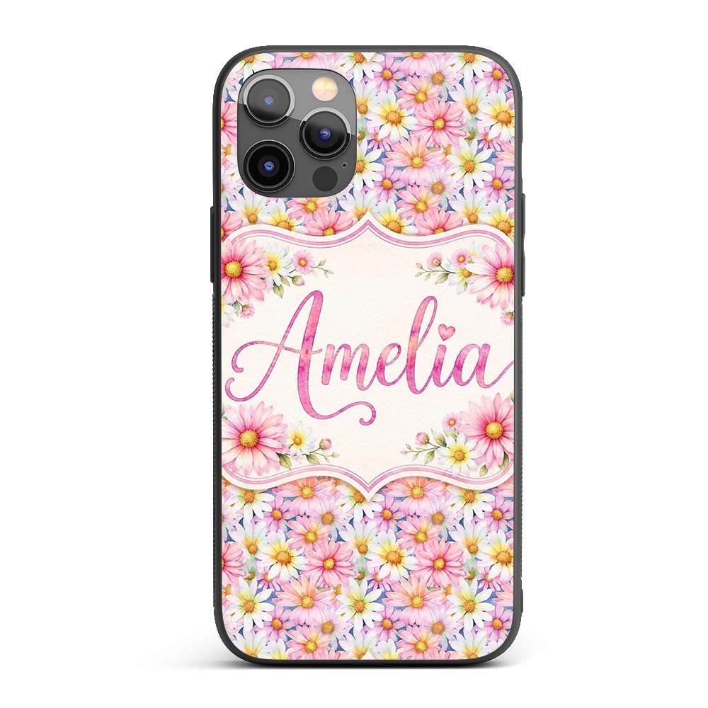 Pastel Pink and Yellow Daisy Floral Seamless Custom Name Protective Phone Case Mobile Cover Durable Everyday Smartphone Shock Resistant