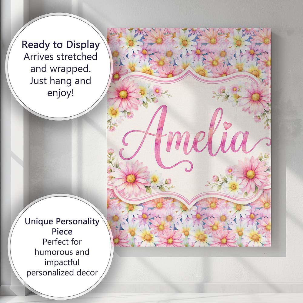 Personalised Name Pastel Pink and Yellow Custom  Unique Gift Idea Elegant Feature Canvas Wall Art Print Decor Picture Ready to Hang