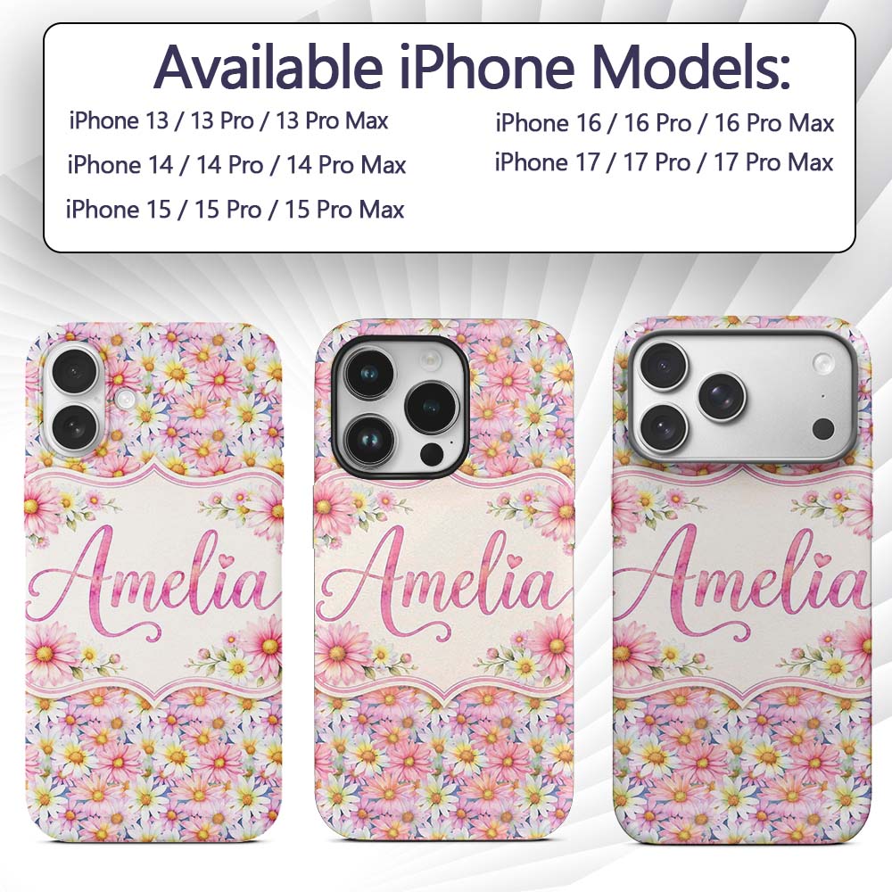 Pastel Pink and Yellow Daisy Floral Seamless Custom Name Protective Phone Case Mobile Cover Durable Everyday Smartphone Shock Resistant