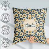 Custom Name Navy Background Yellow Daisy Floral Seamless Pattern Square Filled Cushion Throw Pillow Sofa Bed Home Decor Zip Washable UK Made