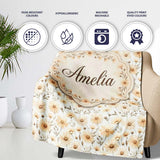 Soft Beige Daisy Floral Botanical Seamless Pattern Cute Unique Gift  Personalised Custom Name Super Soft Fleece Blanket Bed Sofa Throw