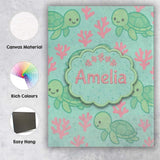 Personalised Name Cute Sea Turtle Coral Cartoon Animal Pattern Custom Modern Room Accent Canvas Wall Art Print Decor Picture Ready to Hang