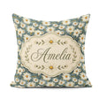 Custom Name Dark Teal White Daisy Floral Seamless Pattern Lovely Square Filled Cushion Throw Pillow Sofa Bed Home Decor Zip Washable UK Made