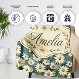 Dark Teal Background White Daisy Floral Seamless Pattern Lovely  Personalised Custom Name Super Soft Fleece Blanket Bed Sofa Throw