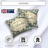Custom Name Dark Teal White Daisy Floral Seamless Pattern Lovely Square Filled Cushion Throw Pillow Sofa Bed Home Decor Zip Washable UK Made