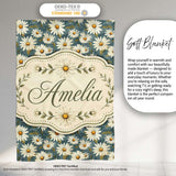 Dark Teal Background White Daisy Floral Seamless Pattern Lovely  Personalised Custom Name Super Soft Fleece Blanket Bed Sofa Throw