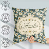 Custom Name Dark Teal White Daisy Floral Seamless Pattern Lovely Square Filled Cushion Throw Pillow Sofa Bed Home Decor Zip Washable UK Made