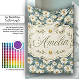 Dark Teal Background White Daisy Floral Seamless Pattern Lovely  Personalised Custom Name Super Soft Fleece Blanket Bed Sofa Throw