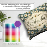 Custom Name Dark Teal White Daisy Floral Seamless Pattern Lovely Square Filled Cushion Throw Pillow Sofa Bed Home Decor Zip Washable UK Made