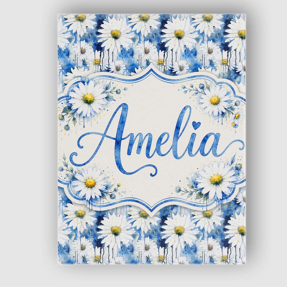 Personalised Name Blue Watercolor Drip Custom  Modern Room Accent Elegant Feature Canvas Wall Art Print Decor Picture Ready to Hang
