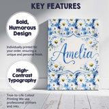 Personalised Name Blue Watercolor Drip Custom  Modern Room Accent Elegant Feature Canvas Wall Art Print Decor Picture Ready to Hang