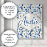 Personalised Name Blue Watercolor Drip Custom  Modern Room Accent Elegant Feature Canvas Wall Art Print Decor Picture Ready to Hang