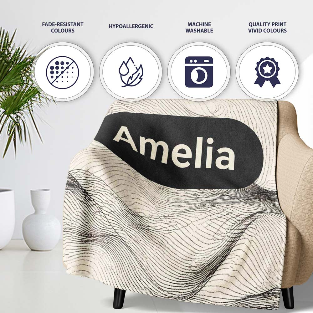 Minimal Botanical Silhouettes Black Cream Leaf Pattern Lovely  Personalised Custom Name Super Soft Fleece Blanket Bed Sofa Throw