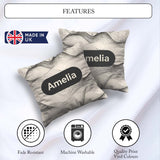 Custom Name Minimal Silhouettes Black Cream Leaf Pattern Lovely Square Filled Cushion Throw Pillow Sofa Bed Home Decor Zip Washable UK Made