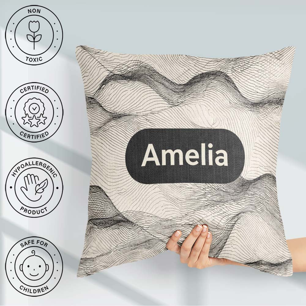 Custom Name Minimal Silhouettes Black Cream Leaf Pattern Lovely Square Filled Cushion Throw Pillow Sofa Bed Home Decor Zip Washable UK Made