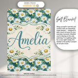 Teal Background White Daisy Garden Seamless Pattern Cute Unique Gift  Personalised Custom Name Super Soft Fleece Blanket Bed Sofa Throw