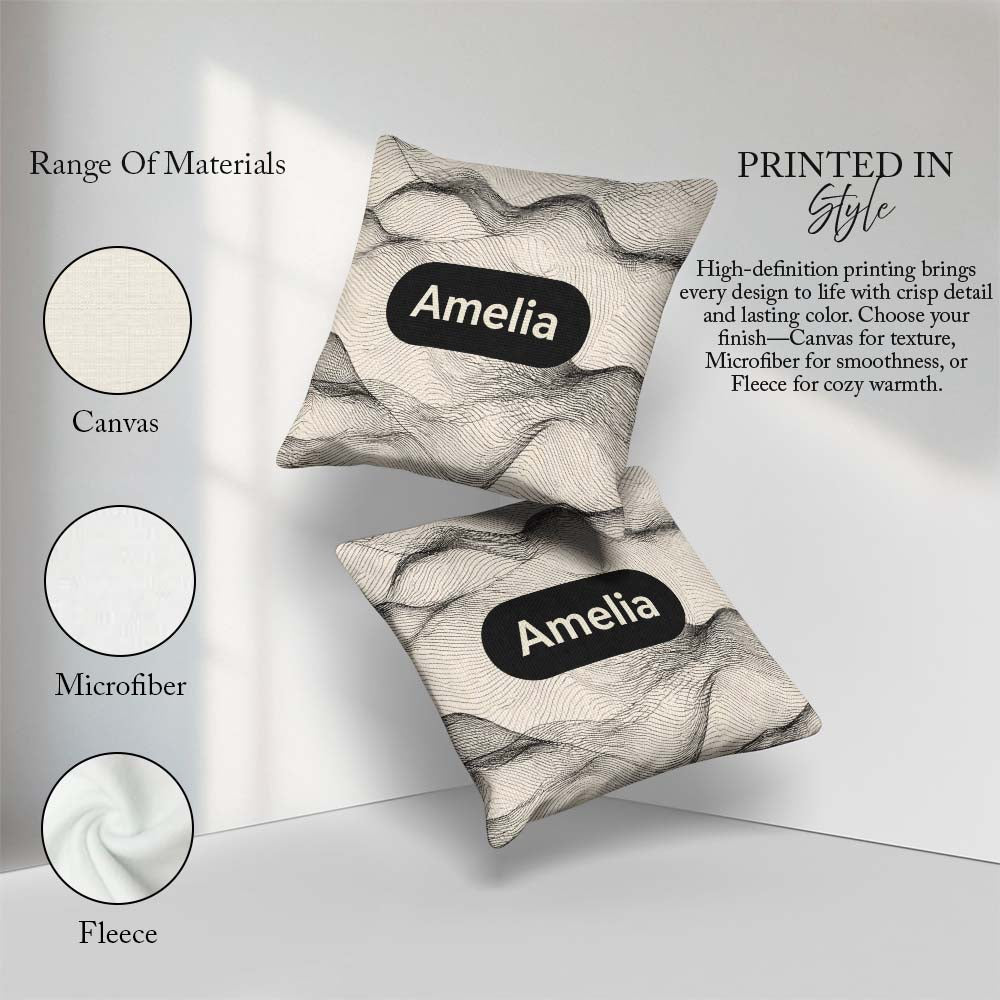 Custom Name Minimal Silhouettes Black Cream Leaf Pattern Lovely Square Filled Cushion Throw Pillow Sofa Bed Home Decor Zip Washable UK Made