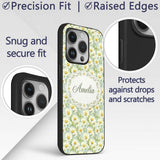 Fresh Green Watercolor Daisy Floral Seamless Custom Name Protective Phone Case Mobile Cover Durable Everyday Smartphone Shock Resistant
