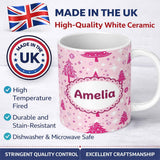 Personalized Custom Name Pink Christmas Tree Snowflake Star Winter Seamless Pattern Lovely 11oz Ceramic Coffee Tea Mug White Large Handle