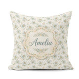 Custom Name Soft Blue Floral with Gold Speckle Seamless Pattern Square Filled Cushion Throw Pillow Sofa Bed Home Decor Zip Washable UK Made