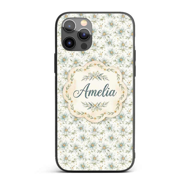 Soft Blue Floral with Gold Speckle Printed Design Custom Name Protective Phone Case Mobile Cover Durable Everyday Smartphone Shock Resistant
