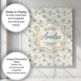 Personalised Name Soft Blue Floral with Custom  Modern Room Accent Elegant Feature Canvas Wall Art Print Decor Picture Ready to Hang