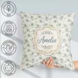 Custom Name Soft Blue Floral with Gold Speckle Seamless Pattern Square Filled Cushion Throw Pillow Sofa Bed Home Decor Zip Washable UK Made
