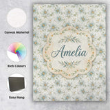 Personalised Name Soft Blue Floral with Custom  Modern Room Accent Elegant Feature Canvas Wall Art Print Decor Picture Ready to Hang