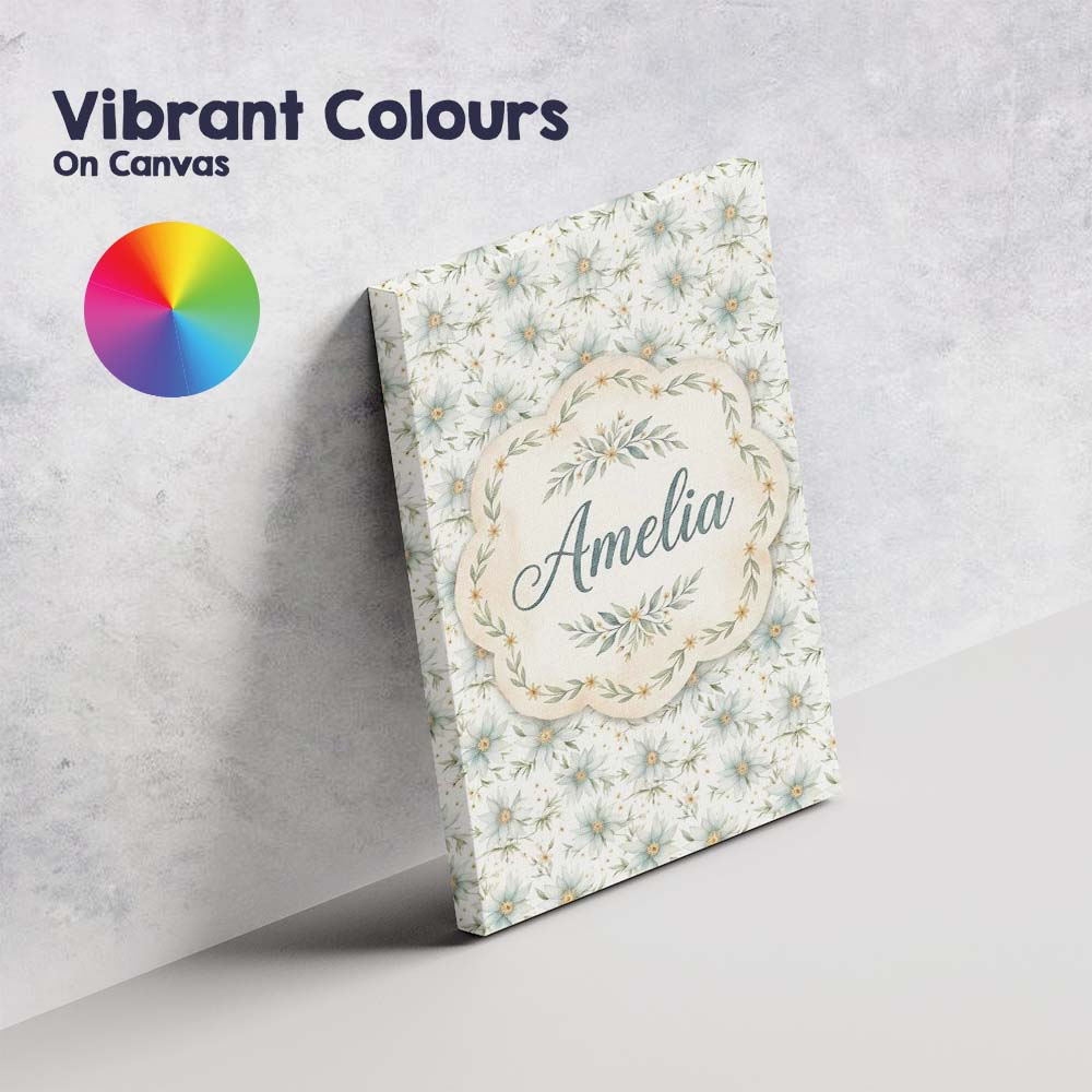 Personalised Name Soft Blue Floral with Custom  Modern Room Accent Elegant Feature Canvas Wall Art Print Decor Picture Ready to Hang