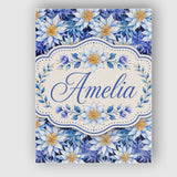 Personalised Name Bold Blue White Botanical Custom  Bespoke Interior Contemporary Canvas Wall Art Print Decor Picture Ready to Hang