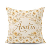 Custom Name Neutral Beige Floral Elegant Seamless Pattern Lovely Square Filled Cushion Throw Pillow Sofa Bed Home Decor Zip Washable UK Made