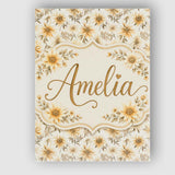 Personalised Name Neutral Beige Floral Custom  Modern Room Accent Elegant Feature Canvas Wall Art Print Decor Picture Ready to Hang