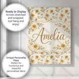 Personalised Name Neutral Beige Floral Custom  Modern Room Accent Elegant Feature Canvas Wall Art Print Decor Picture Ready to Hang