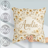 Custom Name Neutral Beige Floral Elegant Seamless Pattern Lovely Square Filled Cushion Throw Pillow Sofa Bed Home Decor Zip Washable UK Made