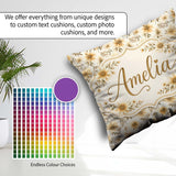 Custom Name Neutral Beige Floral Elegant Seamless Pattern Lovely Square Filled Cushion Throw Pillow Sofa Bed Home Decor Zip Washable UK Made