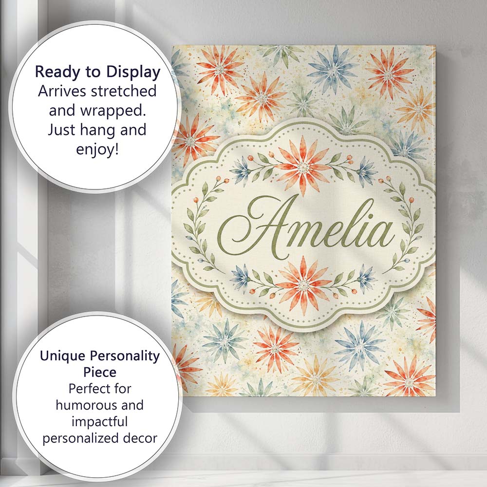 Personalised Name Multicolor Starburst Custom  Modern Room Accent Elegant Feature Canvas Wall Art Print Decor Picture Ready to Hang