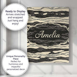 Personalised Name Fluid Marble Swirl Black Cream Abstract Flow Custom Modern Room Accent Canvas Wall Art Print Decor Picture Ready to Hang