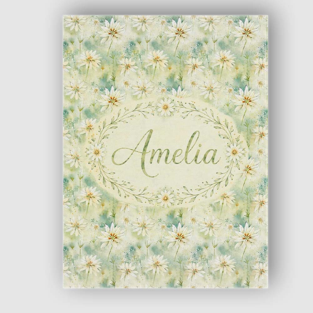 Personalised Name Soft Meadow Green Wildflower Botanical Seamless Stylish Home Interior Canvas Wall Art Print Decor Picture Ready to Hang