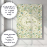 Personalised Name Soft Meadow Green Wildflower Botanical Seamless Stylish Home Interior Canvas Wall Art Print Decor Picture Ready to Hang