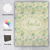 Personalised Name Soft Meadow Green Wildflower Botanical Seamless Stylish Home Interior Canvas Wall Art Print Decor Picture Ready to Hang