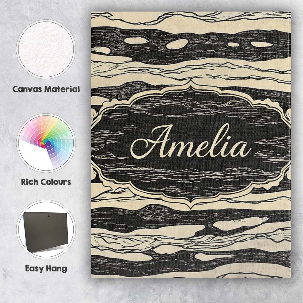 Personalised Name Fluid Marble Swirl Black Cream Abstract Flow Custom Modern Room Accent Canvas Wall Art Print Decor Picture Ready to Hang