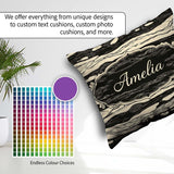 Custom Name Fluid Marble Swirl Black Cream Abstract Flow Pattern Square Filled Cushion Throw Pillow Sofa Bed Home Decor Zip Washable UK Made