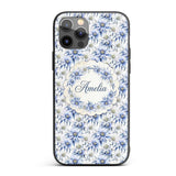 Elegant Blue Botanical Flower Watercolor Seamless Custom Name Protective Phone Case Mobile Cover Durable Everyday Smartphone Shock Resistant