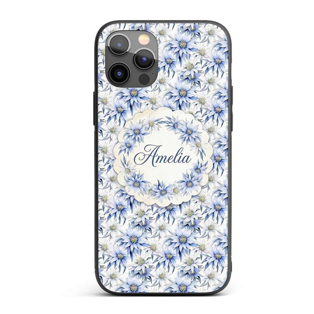 Elegant Blue Botanical Flower Watercolor Seamless Custom Name Protective Phone Case Mobile Cover Durable Everyday Smartphone Shock Resistant